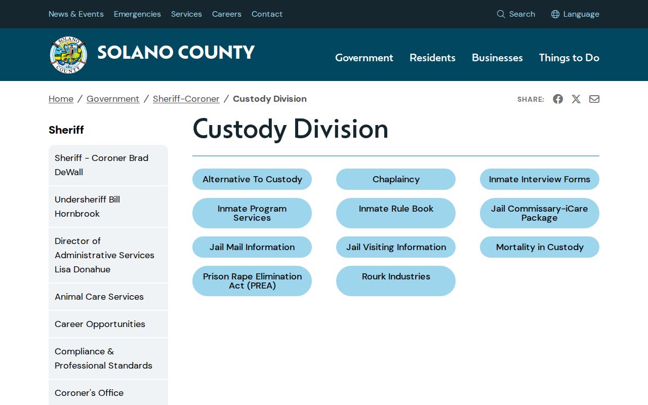 Benicia residents directory Solano County custody records