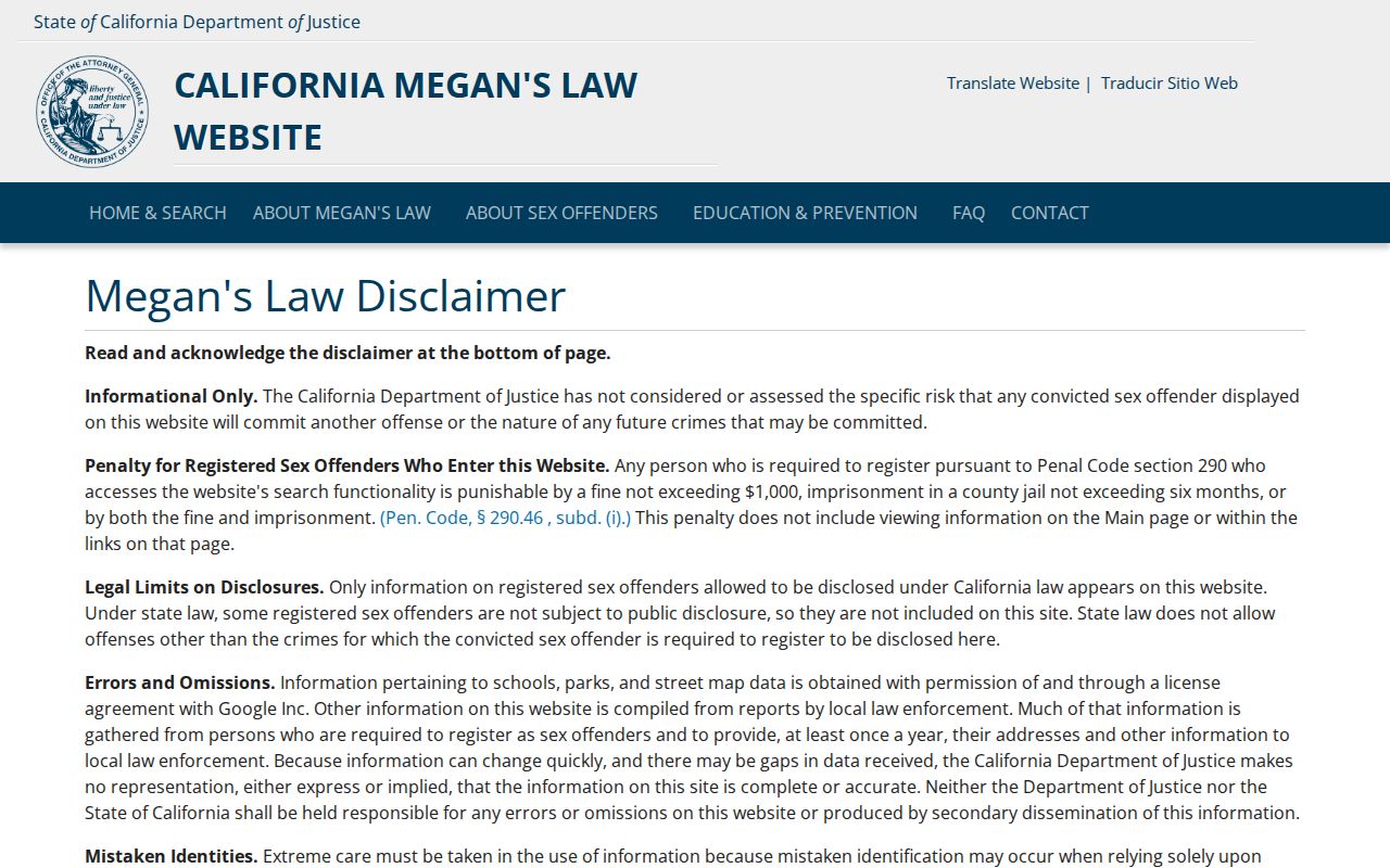 Benicia resident lookup California Megan's Law registry
