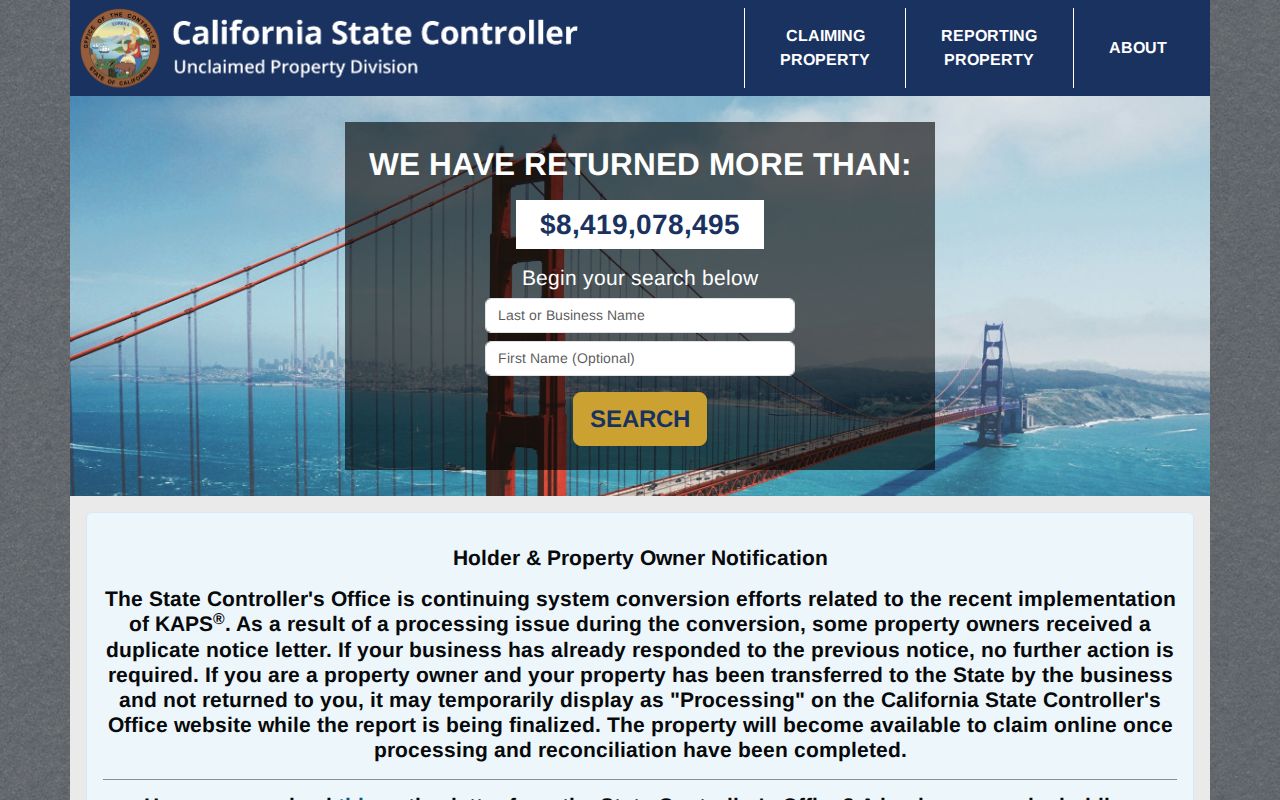 Benicia resident lookup California unclaimed property search